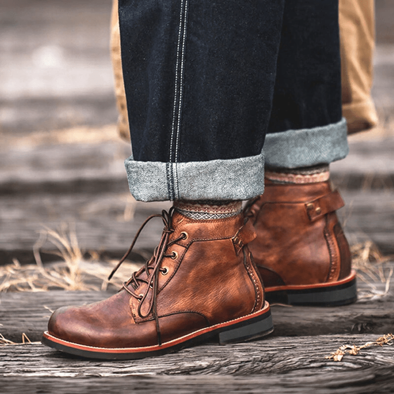 🔥Hot Sale🎉Mens Genuine Leather Waterproof Non-slip Arch Support Vintage  Boots