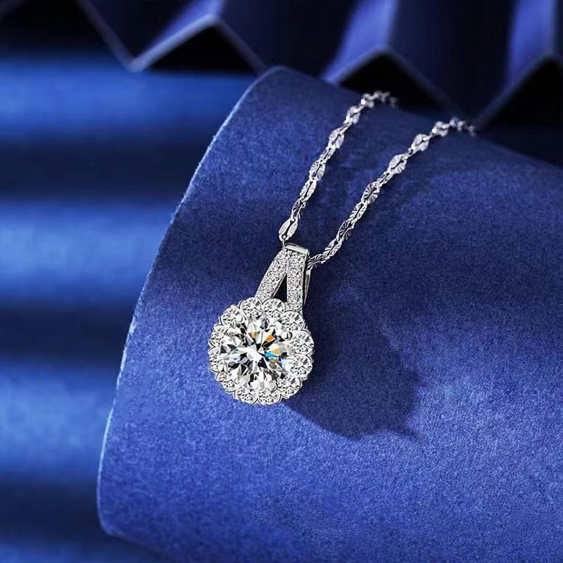 S925 Sterling Silver zircon Sunflower Pendant Necklace