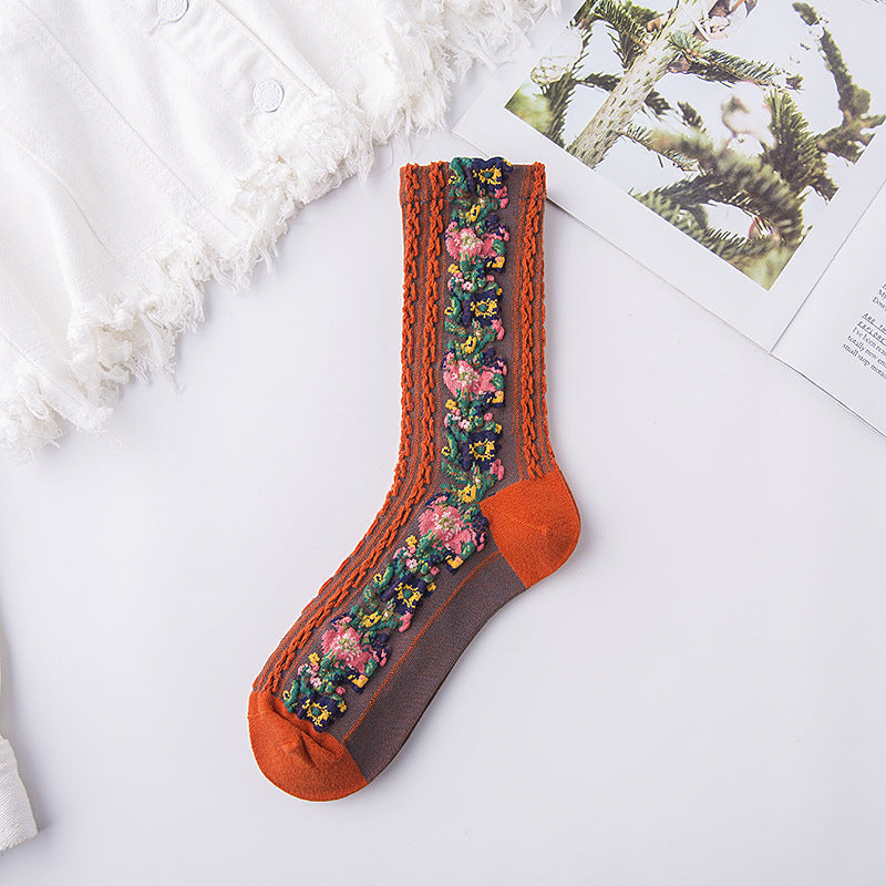 Vintage Embroidered Floral Socks (5 pairs)