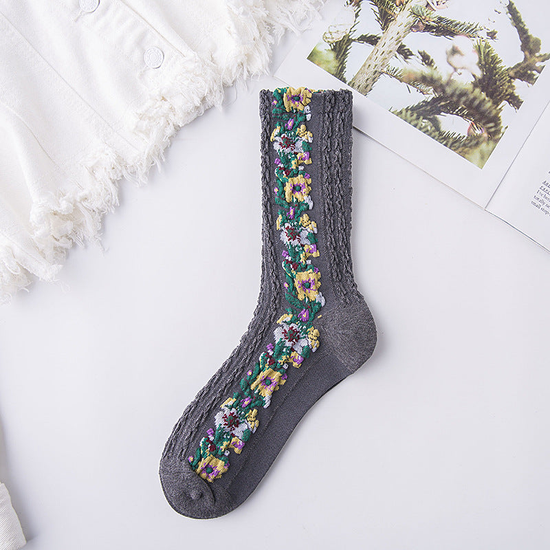 Vintage Embroidered Floral Socks (5 pairs)