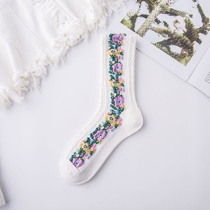 Vintage Embroidered Floral Socks (5 pairs)