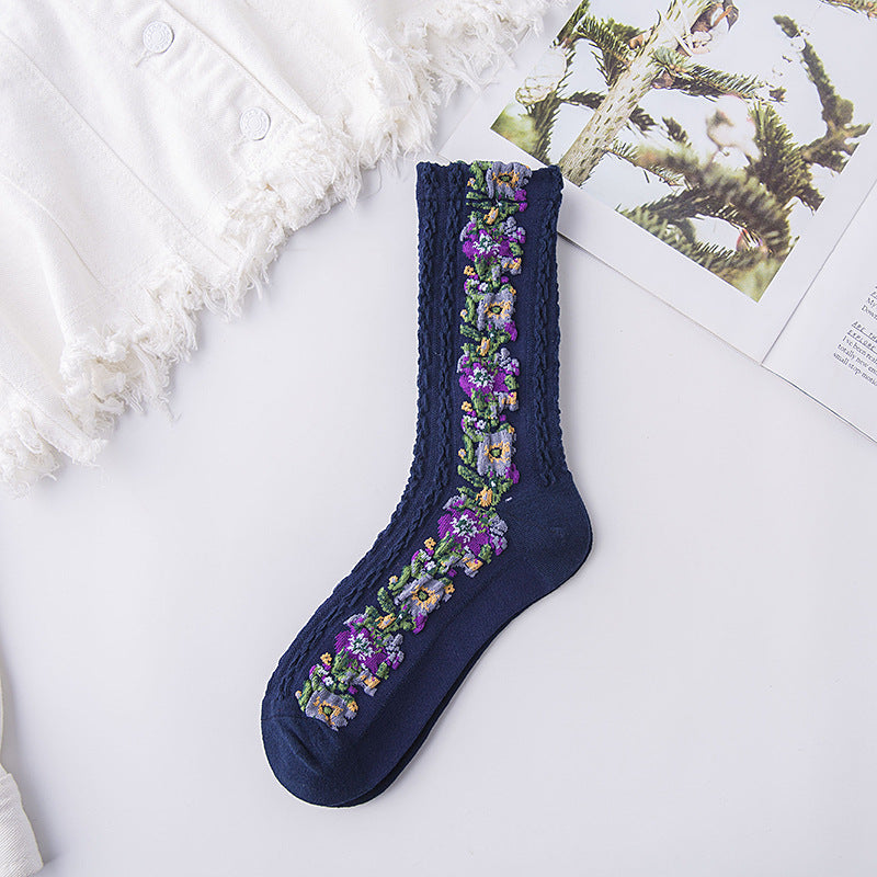 Vintage Embroidered Floral Socks (5 pairs)