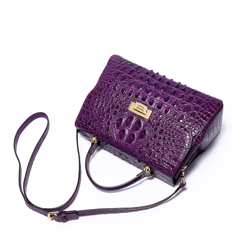 Crocodile pattern women's genuine leather shoulder crossbody bag（Purple）