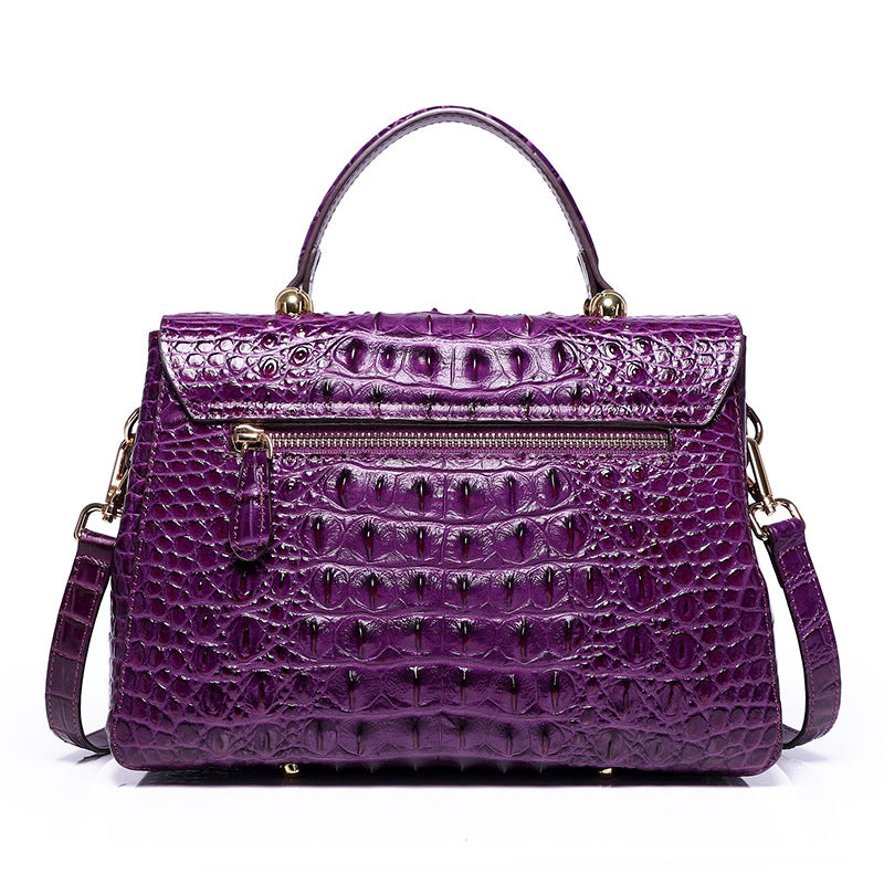 Crocodile pattern women's genuine leather shoulder crossbody bag（Purple）