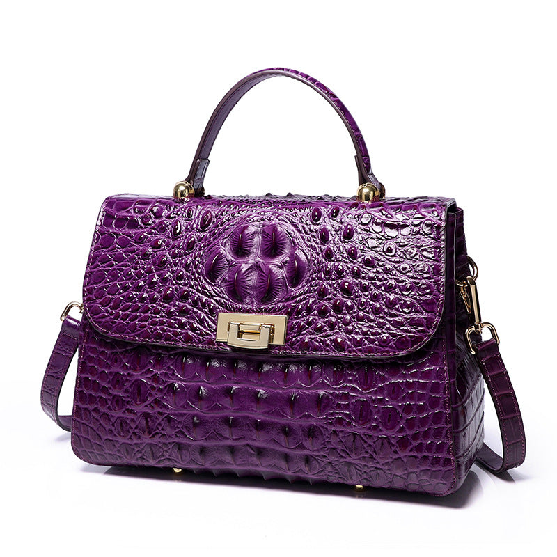 Crocodile pattern women's genuine leather shoulder crossbody bag（Purple）