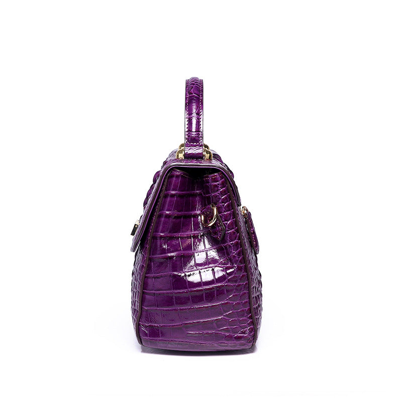 Crocodile pattern women's genuine leather shoulder crossbody bag（Purple）