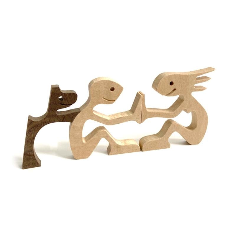 Pet Lover Gifts Wood Sculpture Family & Puppy Wooden Crafts Table Ornaments