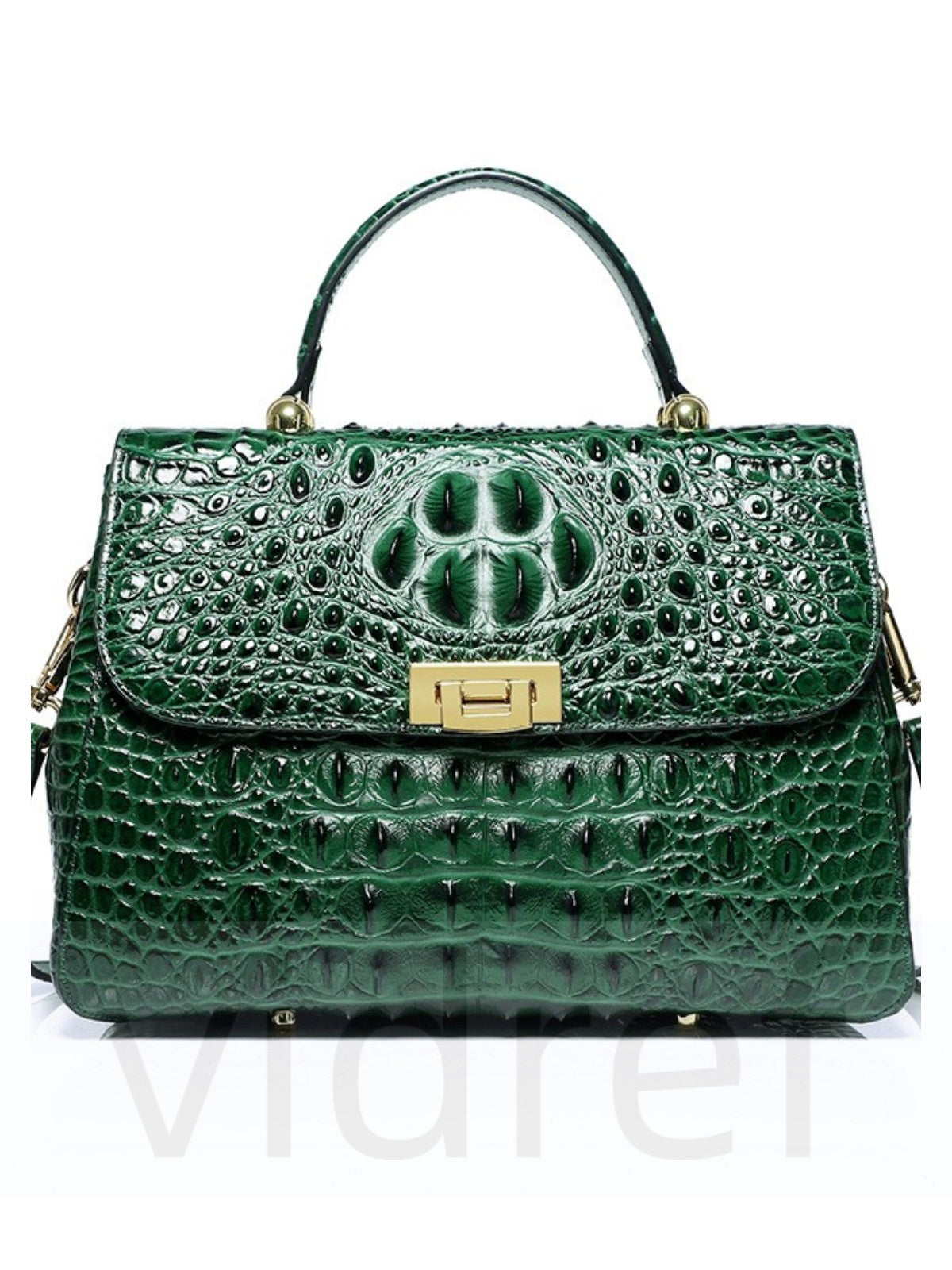 Crocodile pattern women's genuine leather shoulder crossbody bag（Green）