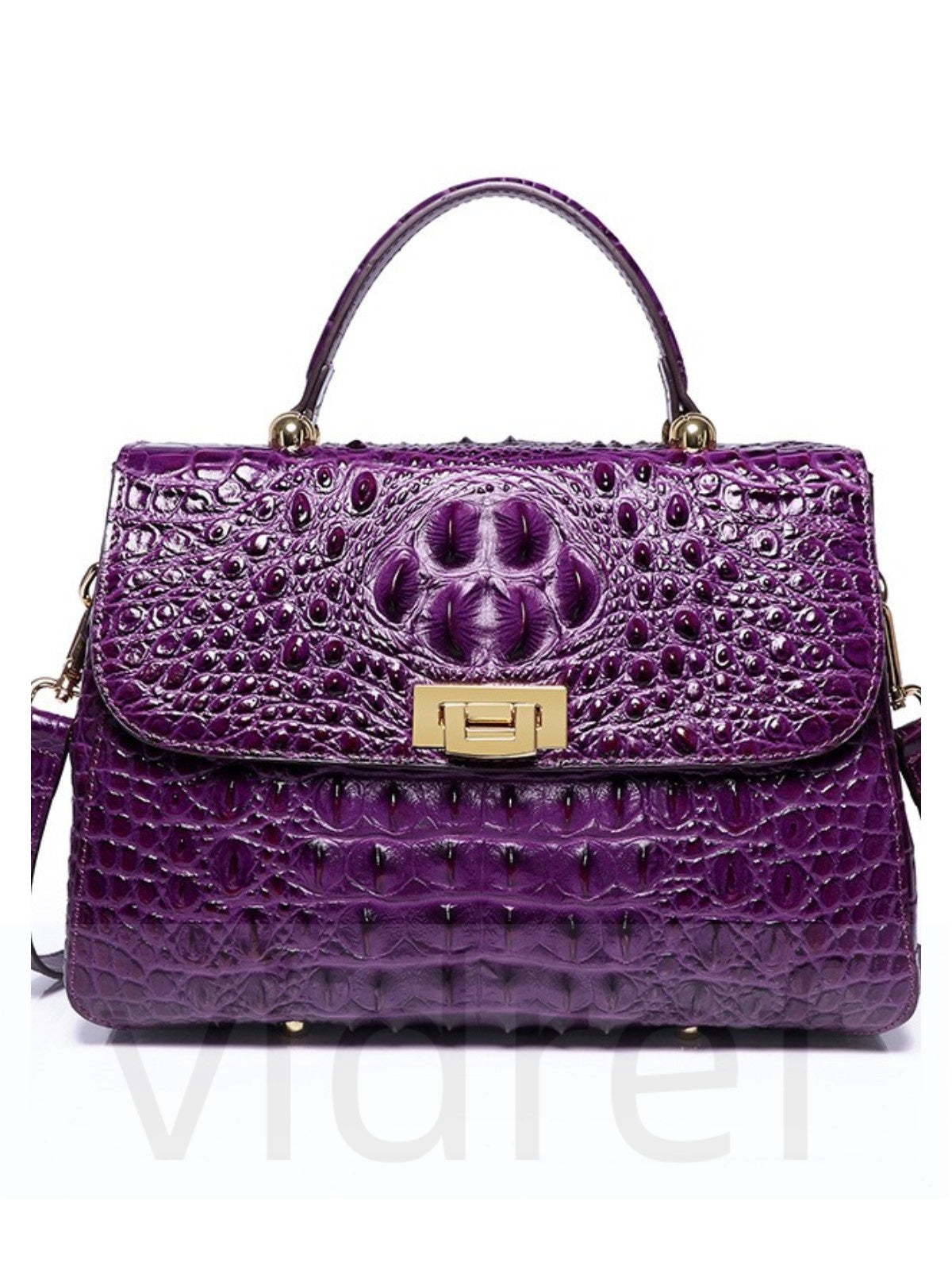 Crocodile pattern women's genuine leather shoulder crossbody bag（Purple）