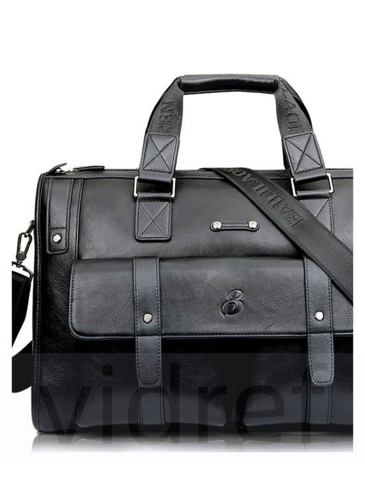 High-end men's British vintage genuine leather business handbag（Black）