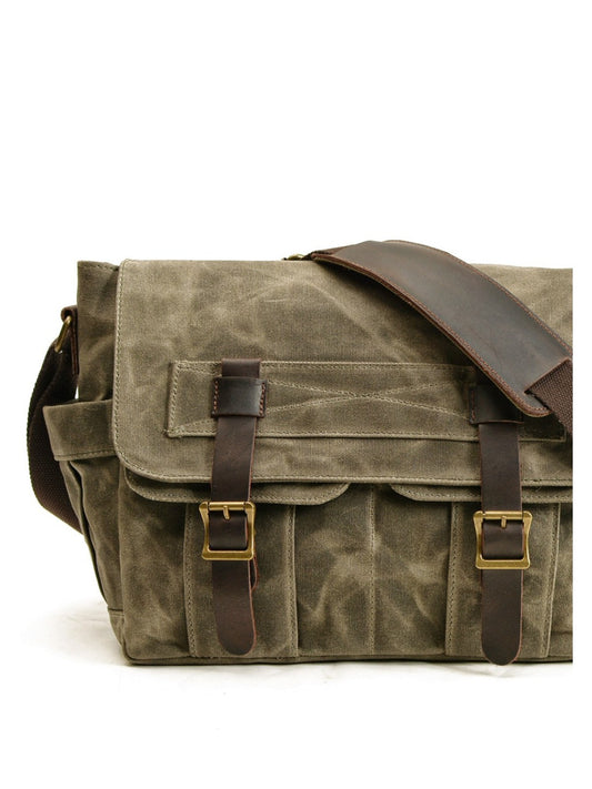 Canvas vintage men's shoulder bag（Green）