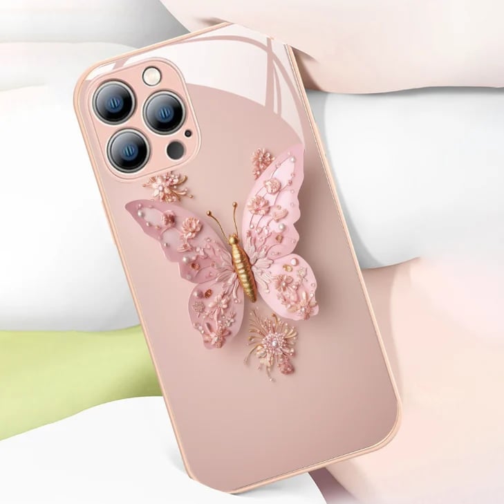 🔥 Flat 3D Butterfly Pattern Glass Cover Compatible with iPhone