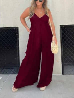 🔥V-Neck Effortless Wide Leg Jumpsuit