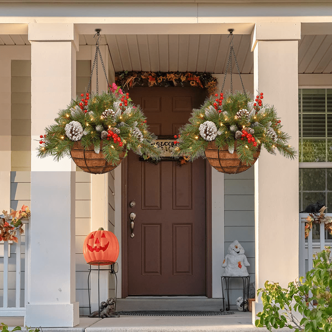 Flocked with Mixed Decorations and White LED Lights