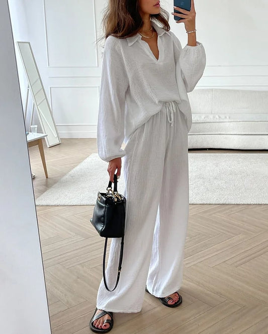 Autumn Simple V-Neck Casual Two-piece Set