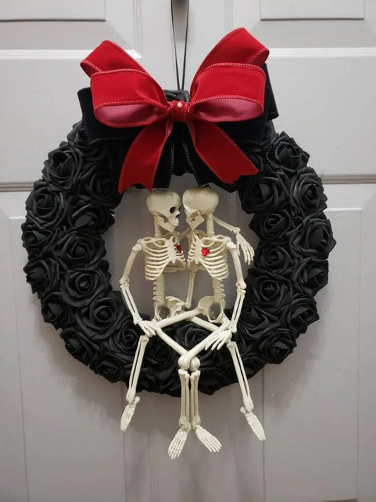 Gothic Skeleton Lovers Wreath, Halloween & Valentine's Day