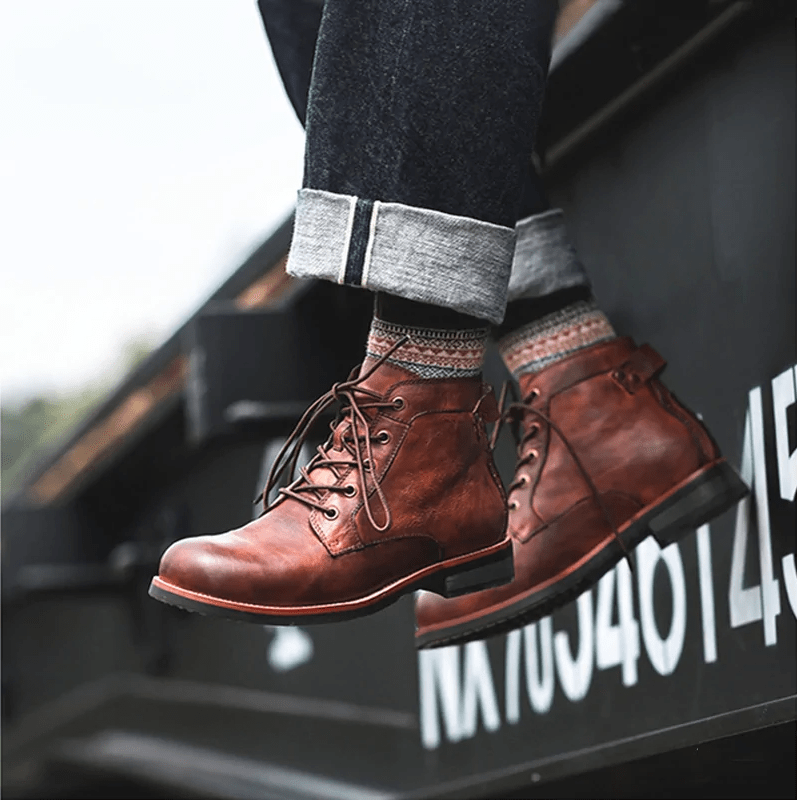 🔥Hot Sale🎉Mens Genuine Leather Waterproof Non-slip Arch Support Vintage  Boots