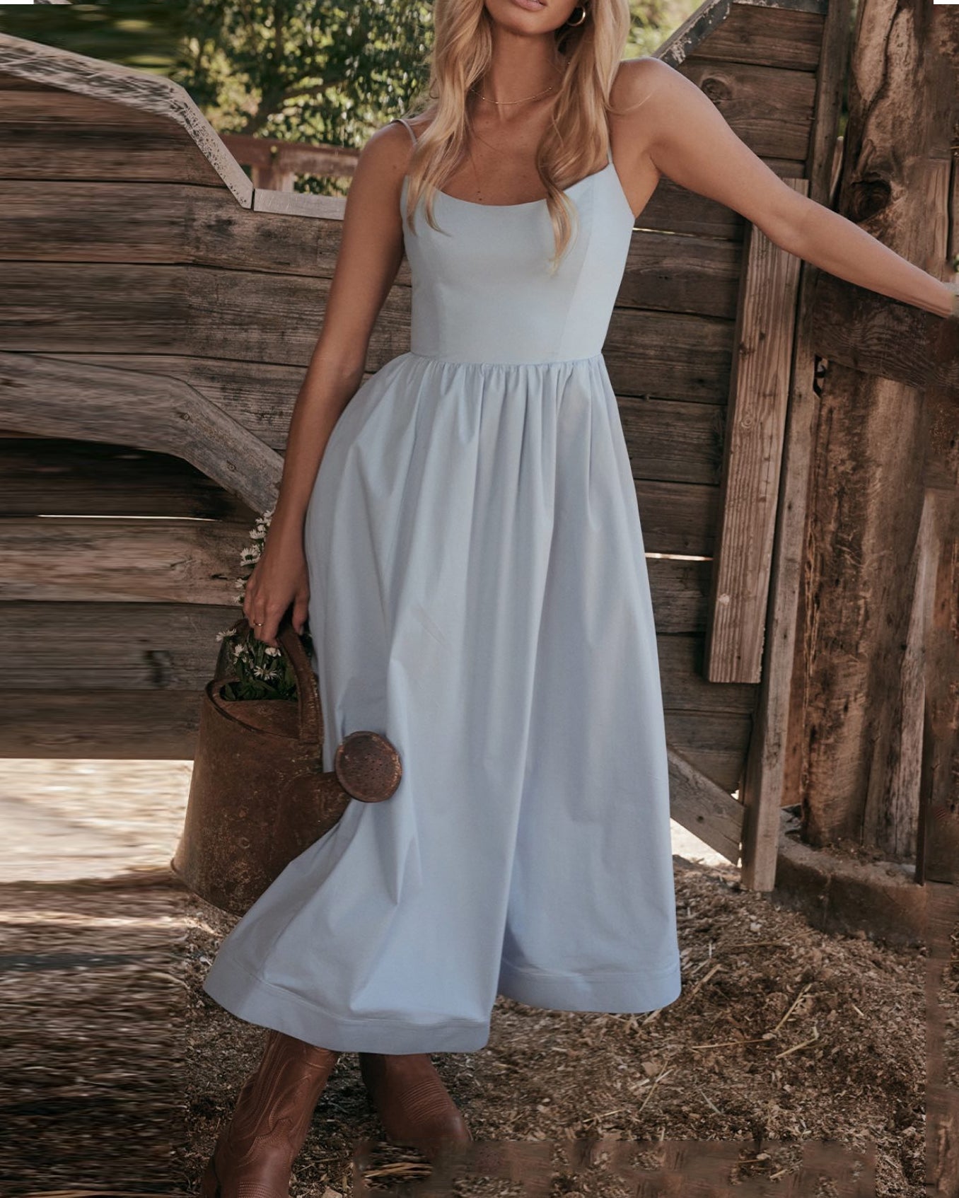 Solid V-neck Pleated Waist Dress