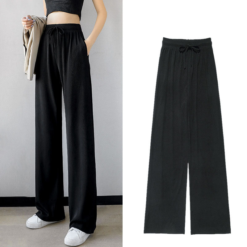 2024 New Design Drawstring Ice Silk Wide-Leg Lounge Pants