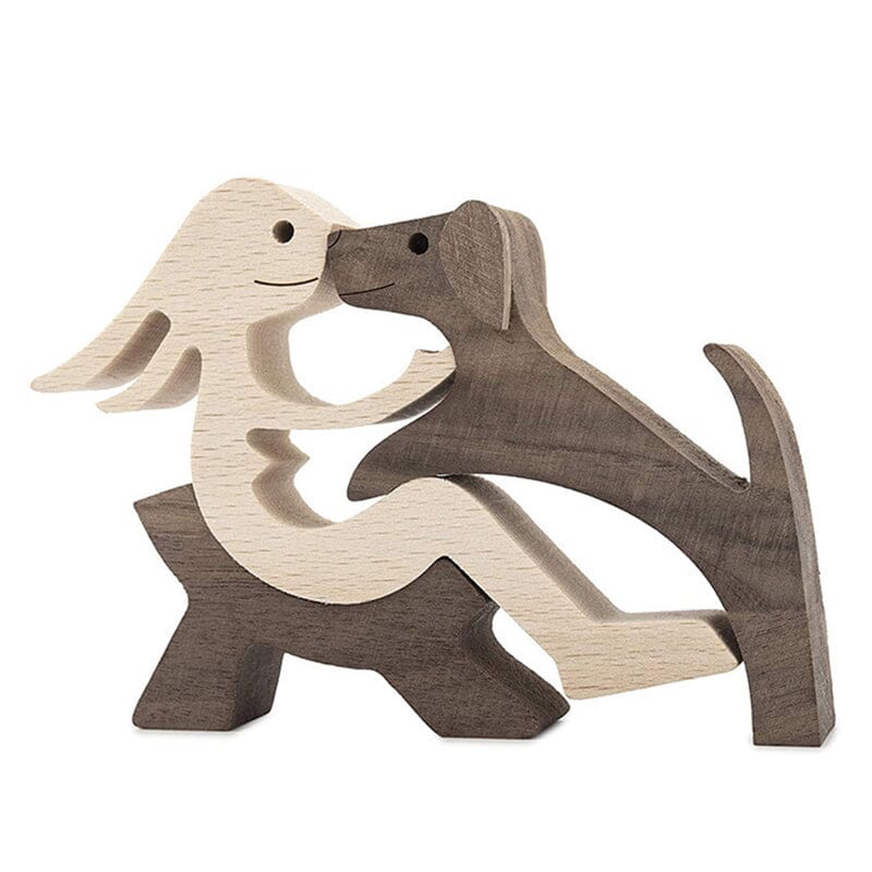 Pet Lover Gifts Wood Sculpture Family & Puppy Wooden Crafts Table Ornaments