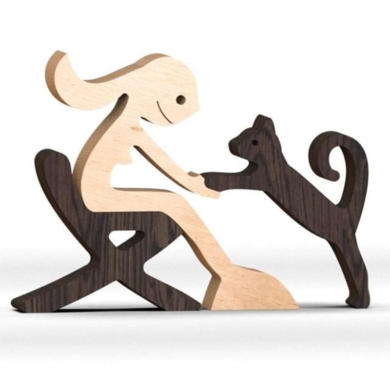 Pet Lover Gifts Wood Sculpture Family & Puppy Wooden Crafts Table Ornaments