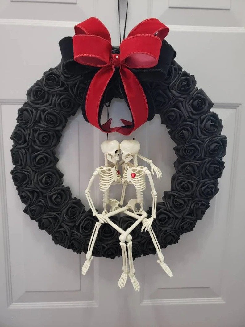 Gothic Skeleton Lovers Wreath, Halloween & Valentine's Day