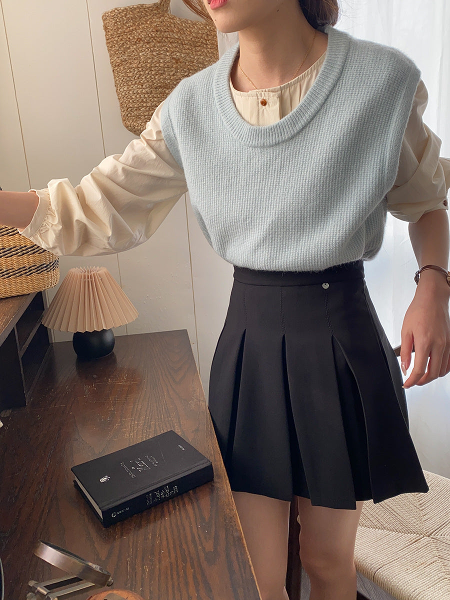 French preppy style wide slim fit A-line skirt