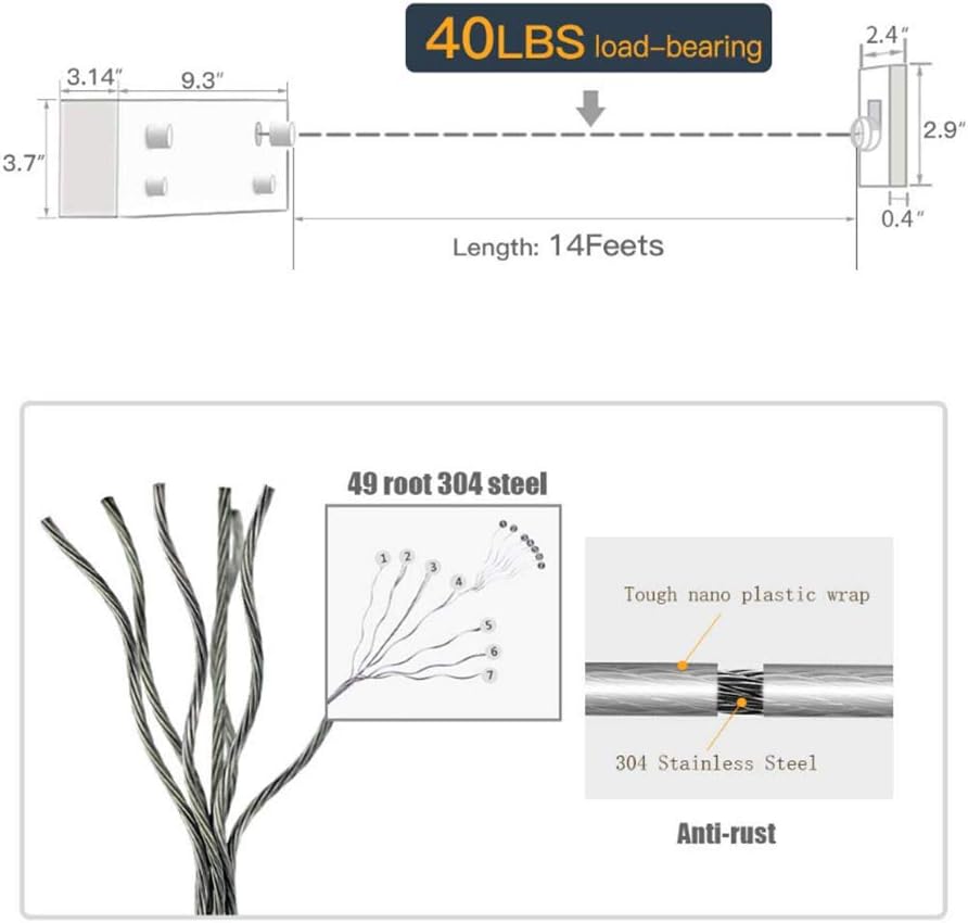 Retractable Clothesline Indoor Clothesline with Adjustable Stainless Steel Double Rope.