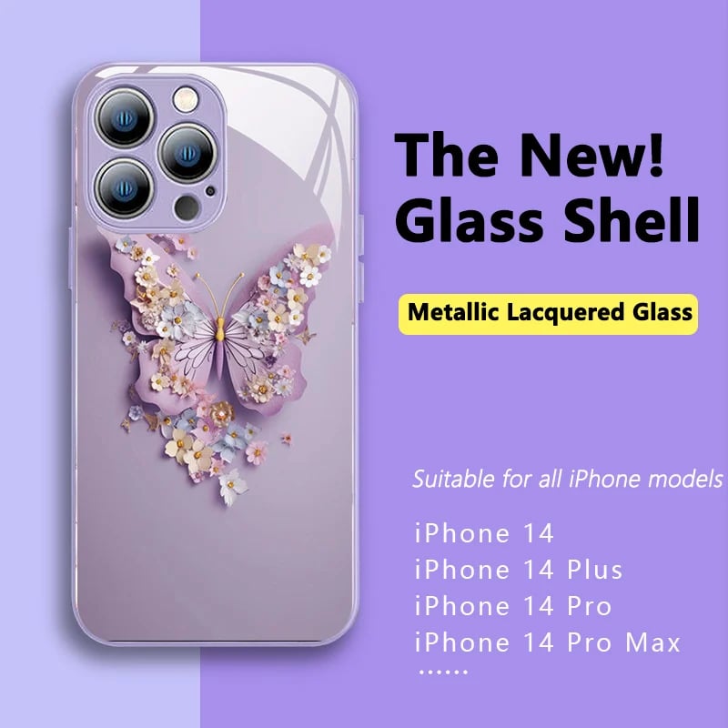 🔥 Flat 3D Butterfly Pattern Glass Cover Compatible with iPhone