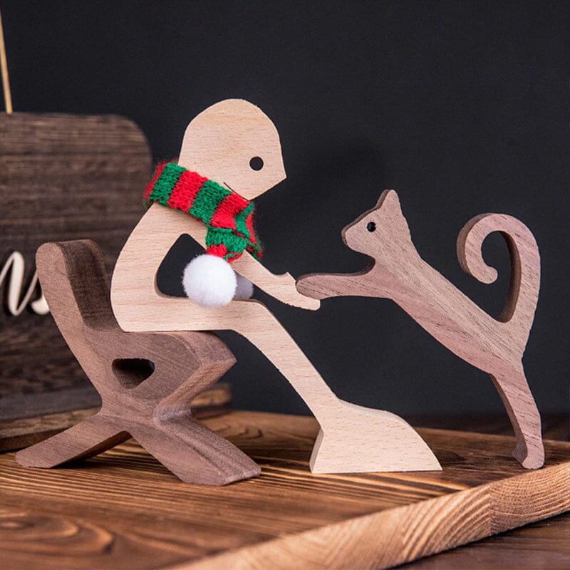 Pet Lover Gifts Wood Sculpture Family & Puppy Wooden Crafts Table Ornaments