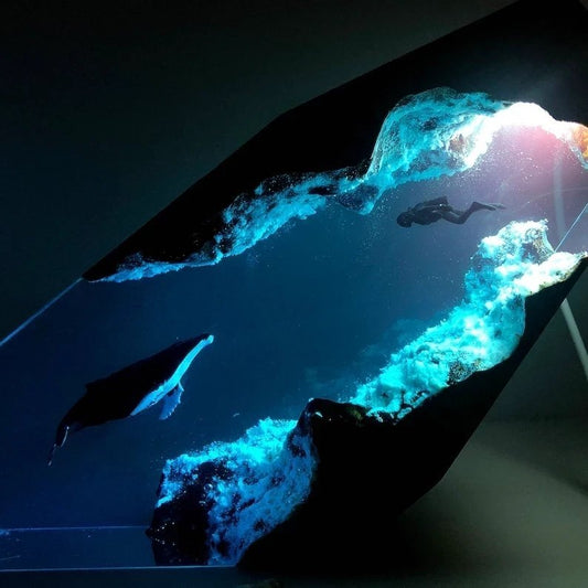 🔥 Last Day Promotion 60% OFF 🔥 Large Epoxy Resin Wood Light Lamp, Diver and Humpback whale