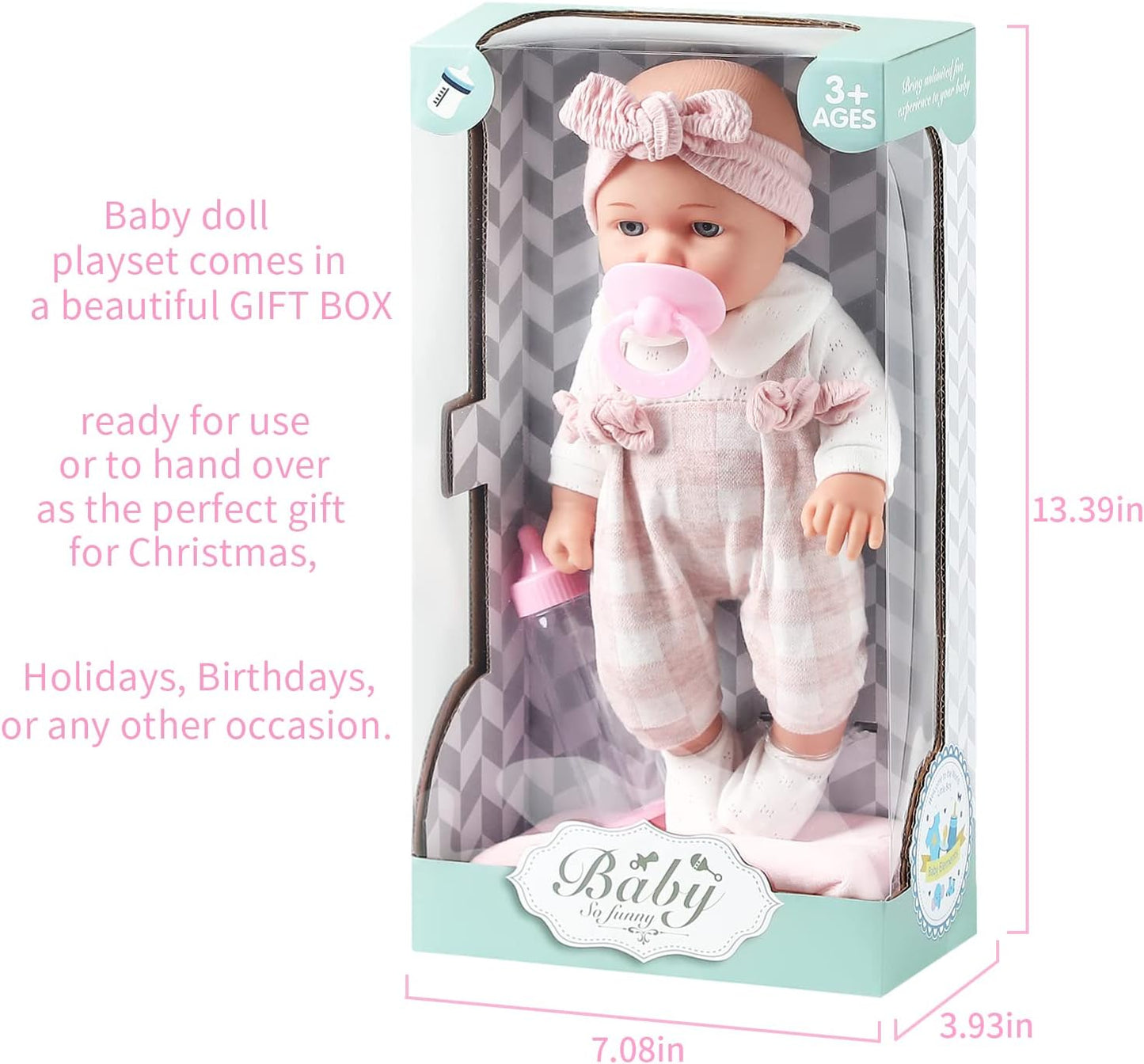 12" baby doll comes with microfiber blanket and bottle