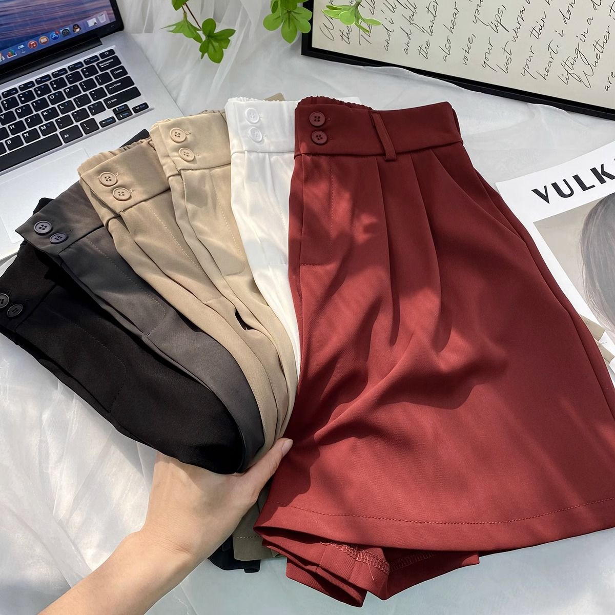 High waist ice silk suit shorts