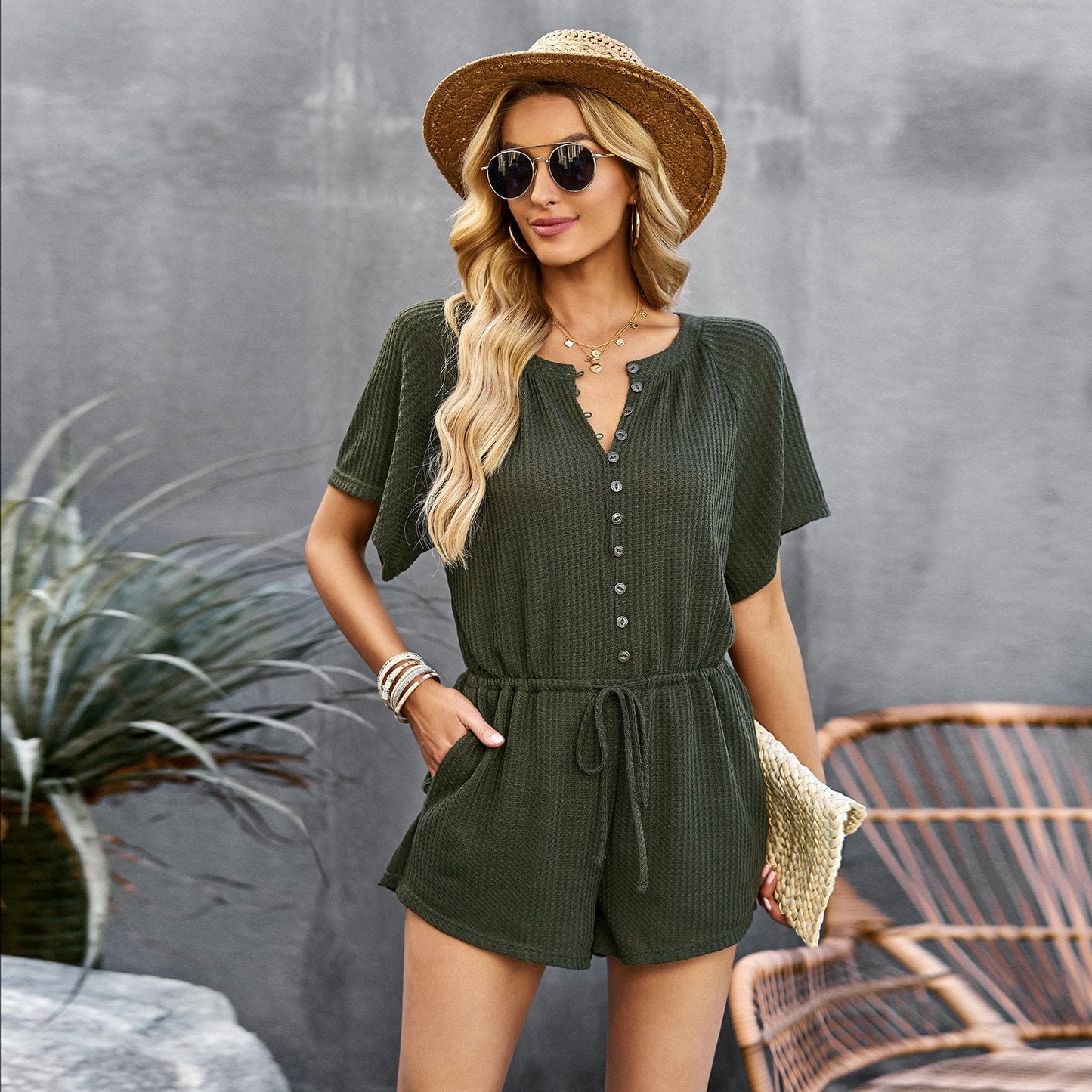 V-neck Drawstring Jumpsuit-BUY 2 FREE SHIPPING