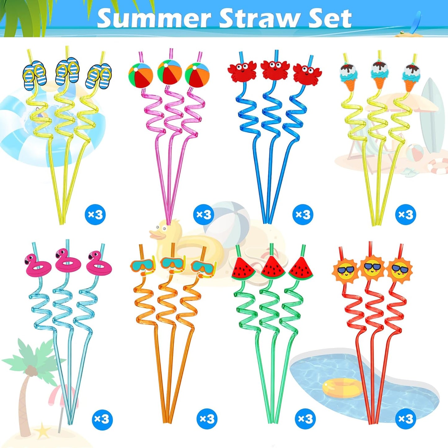 Pool Party Decorative Straws