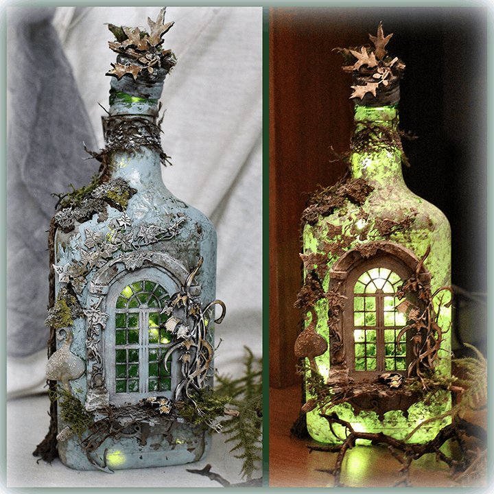 【Perfectly decorate your warm home】Altered Art Bottle - Mystical forest stories