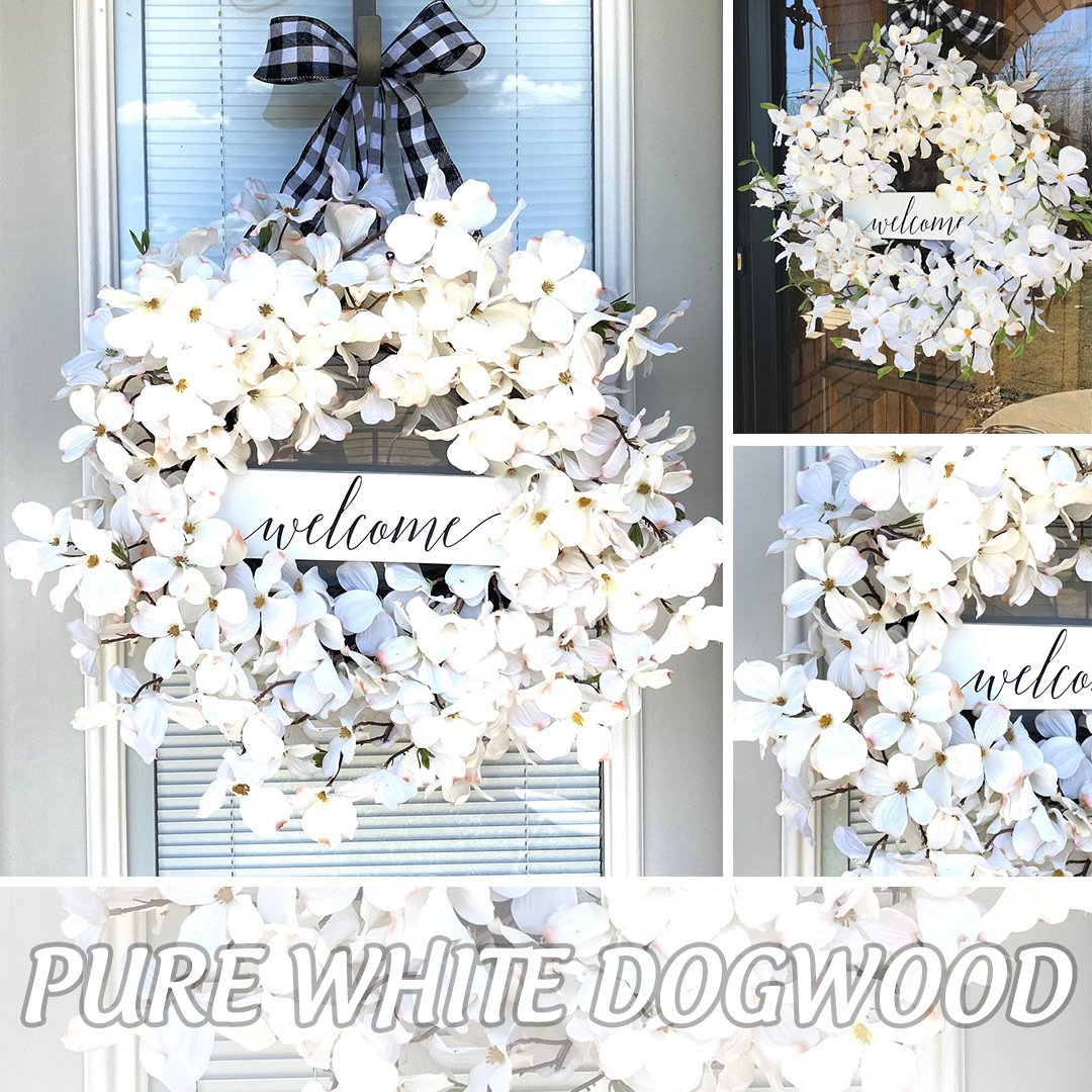 [50% Sale🔥] Buffalo Plaid & White Dogwood Fresh Wreath