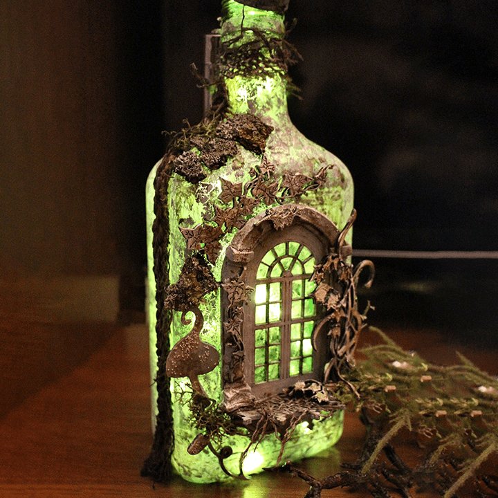 【Perfectly decorate your warm home】Altered Art Bottle - Mystical forest stories