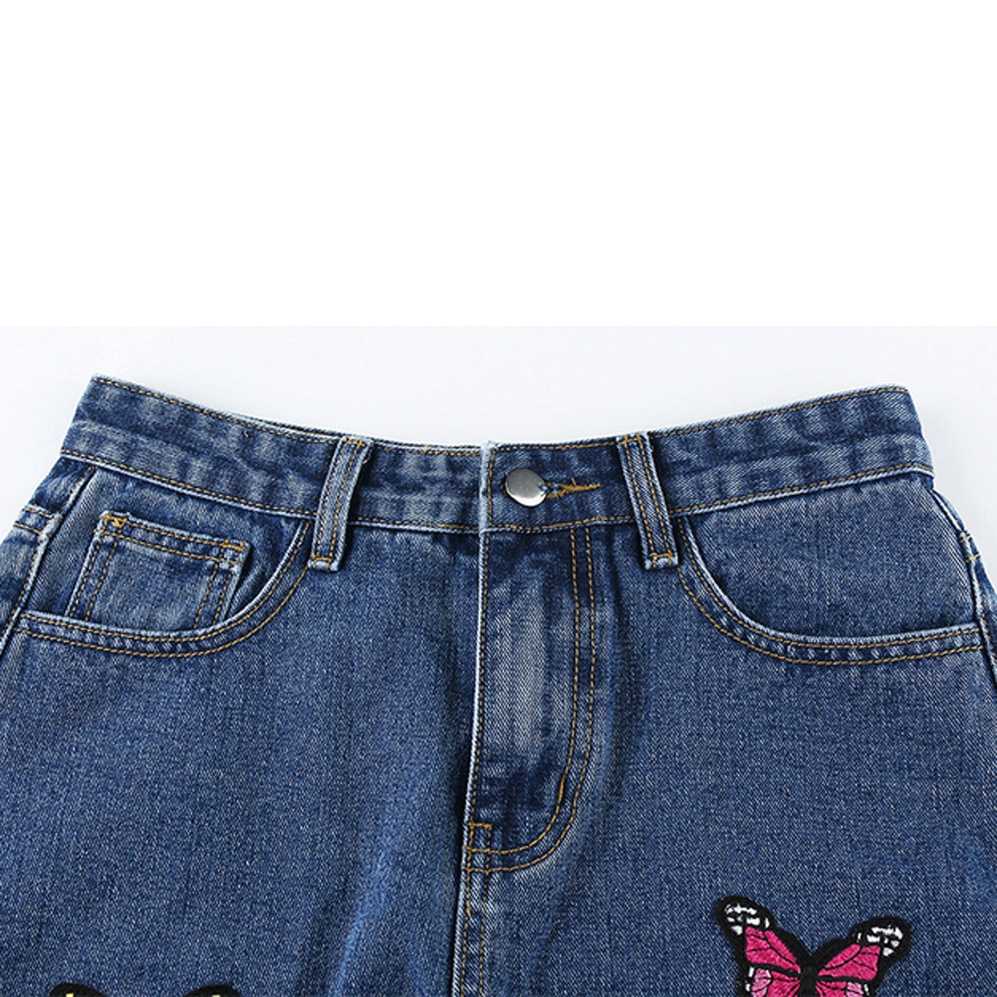 Butterfly Embroidery Wide Leg Jeans