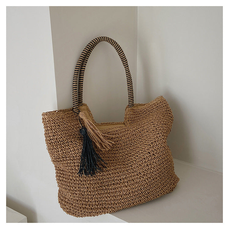 Woven Bag Tassel Straw Shoulder Bag Beach Casual Tote Bag