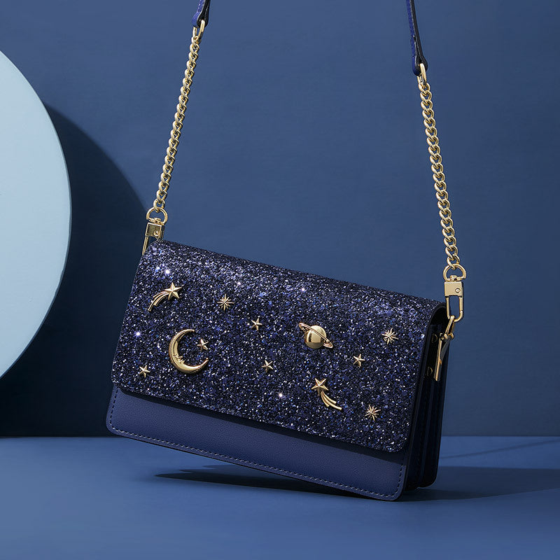 Niche genuine leather female starry sky high-end shoulder bag