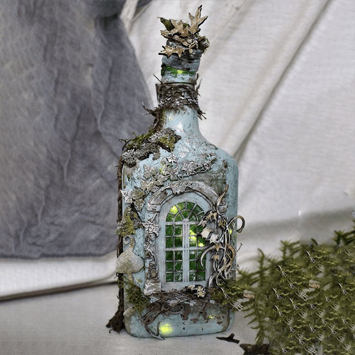 【Perfectly decorate your warm home】Altered Art Bottle - Mystical forest stories