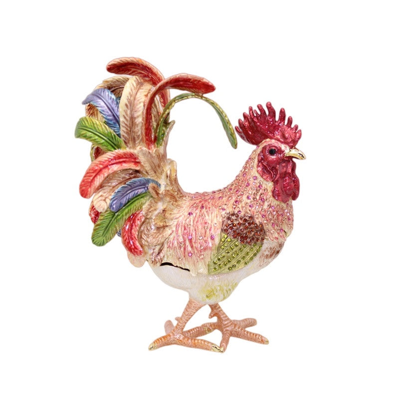 Pure Handmade Metal Enamel Color Craft Lucky Chicken Storage Box Jewelry Box