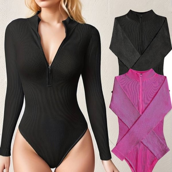 Half-zip ribbed knit bodysuit