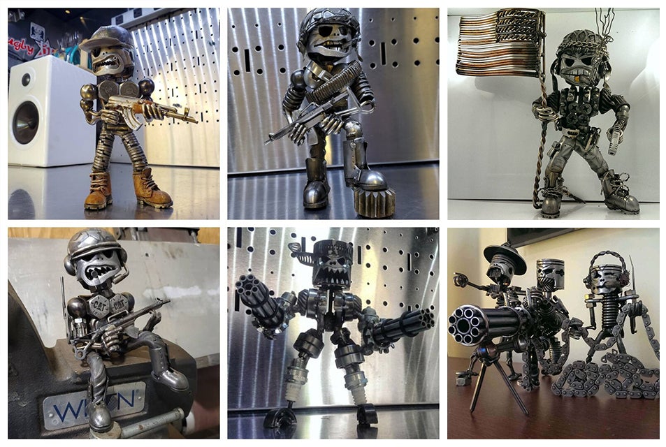 Recycling/Scrap Metal Standing Warrior Sculpture 🤖 Handmade-Piston Man