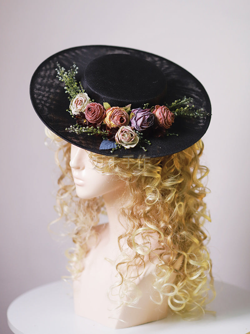 Handmade French Hat, Retro And Elegant Hollow Flower Forest Style Flat Hat