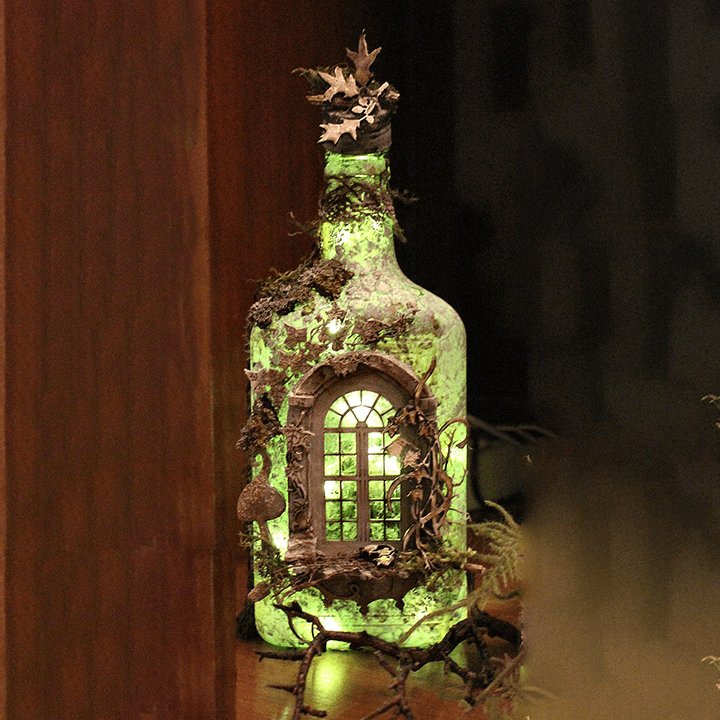 【Perfectly decorate your warm home】Altered Art Bottle - Mystical forest stories