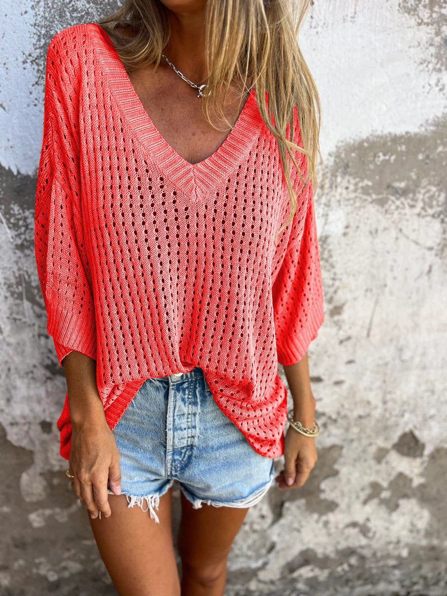 V-neck Hollow Knitted Top (Buy 2 Free Shipping)