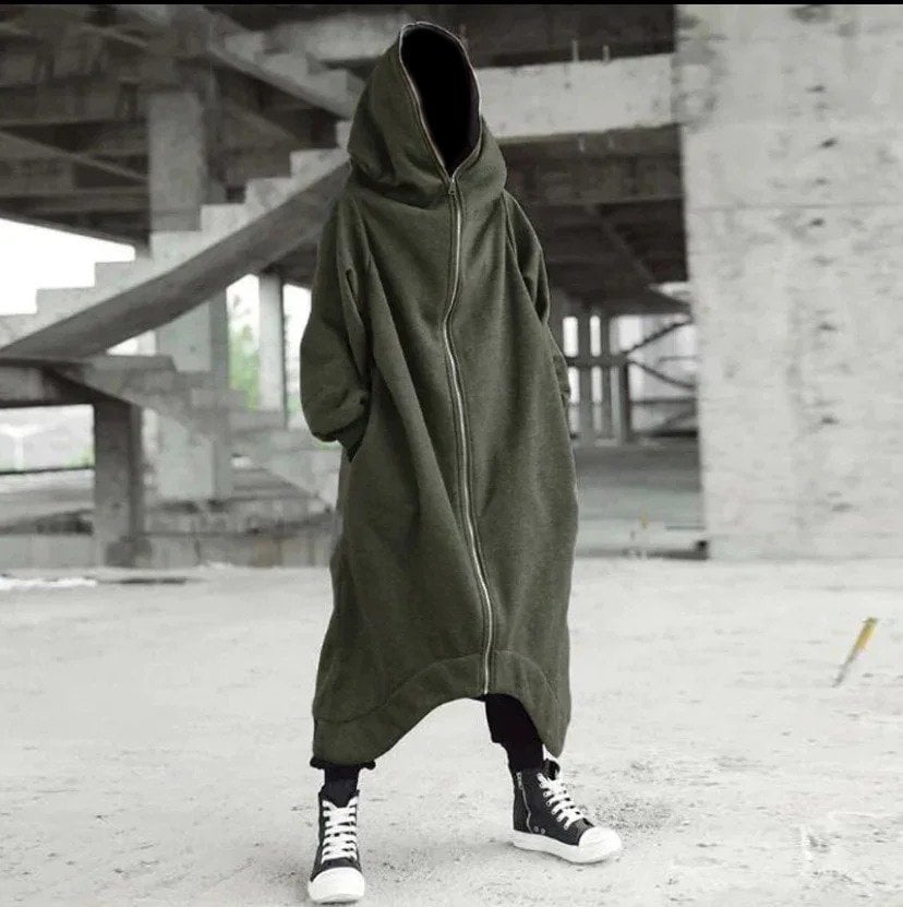 Unisex Long Sleeve Hooded Long Coat