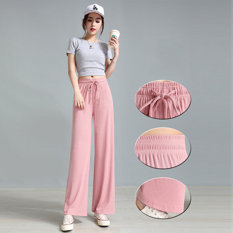 2024 New Design Drawstring Ice Silk Wide-Leg Lounge Pants